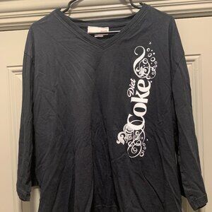 Coca-Cola Diet Coke Women's Black Logo 3/4 Long Sleeve V-Neck Top Size 2XL EUC
